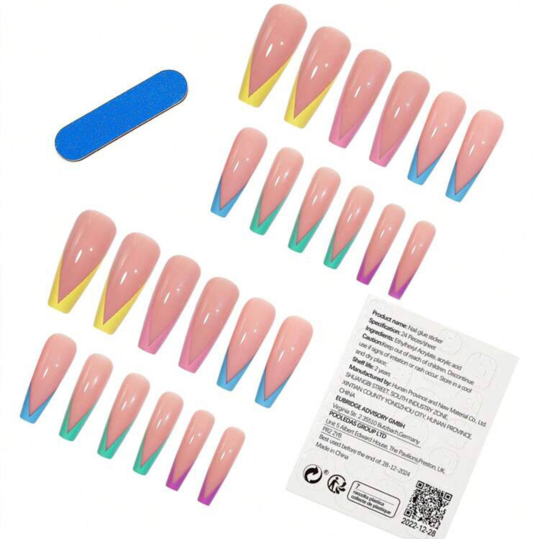 PASTEL RAINBOW NUDE V-SHAPE FRENCH LONG COFFIN