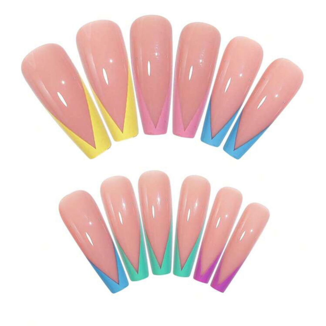 PASTEL RAINBOW NUDE V-SHAPE FRENCH LONG COFFIN