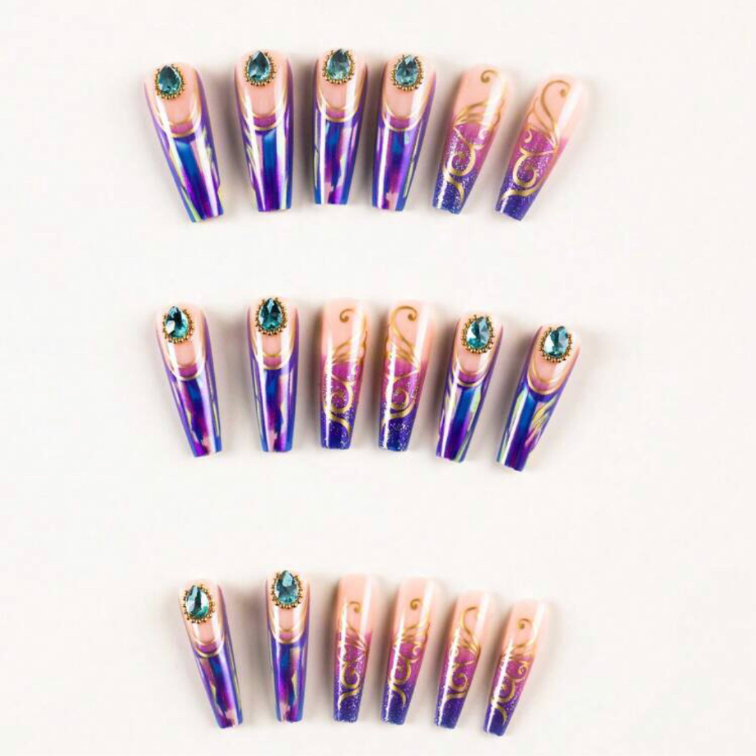 PURPLE METALLIC LONG COFFIN W GOLD