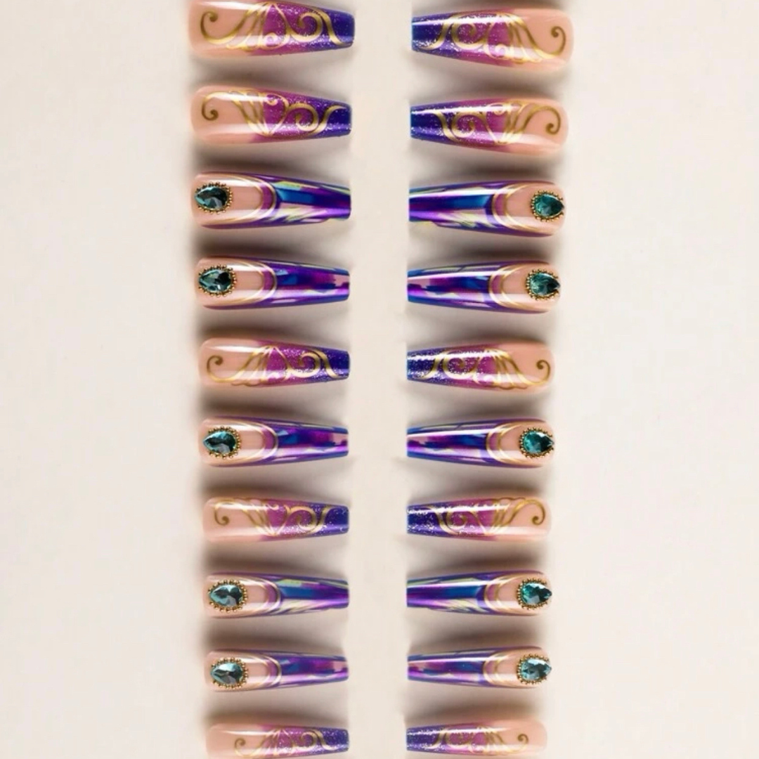 PURPLE METALLIC LONG COFFIN W GOLD