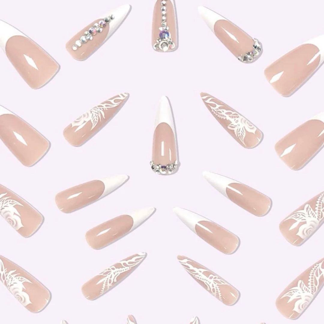 NUDE/WHITE FRENCH ROSE LONG STILETTO
