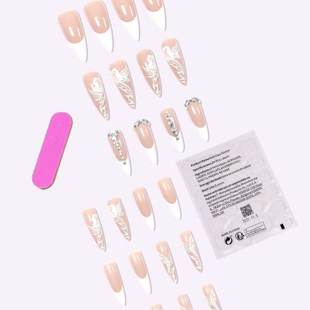 NUDE/WHITE FRENCH ROSE LONG STILETTO