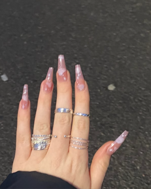 PINK/NUDE LONG COFFIN W AIRBRUSH SKY