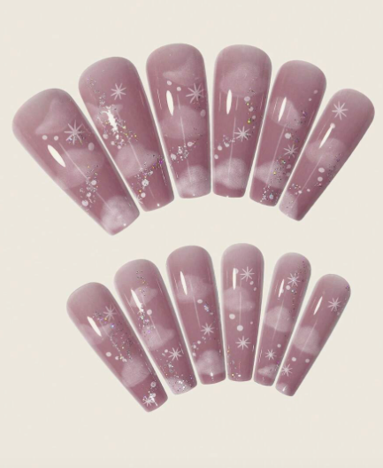 PINK/NUDE LONG COFFIN W AIRBRUSH SKY