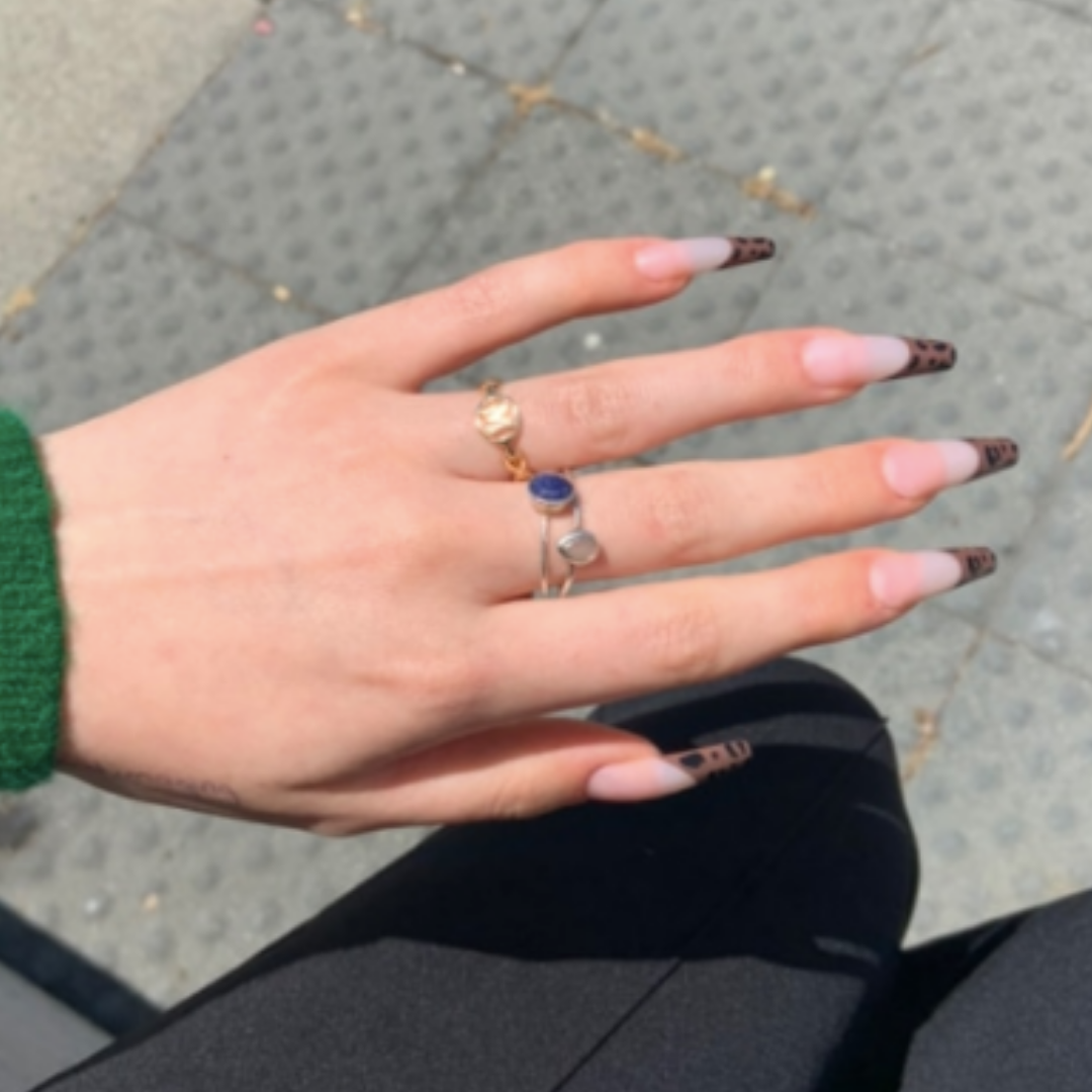 NUDE/BROWN LONG COFFIN CHEETAH FRENCH TIP