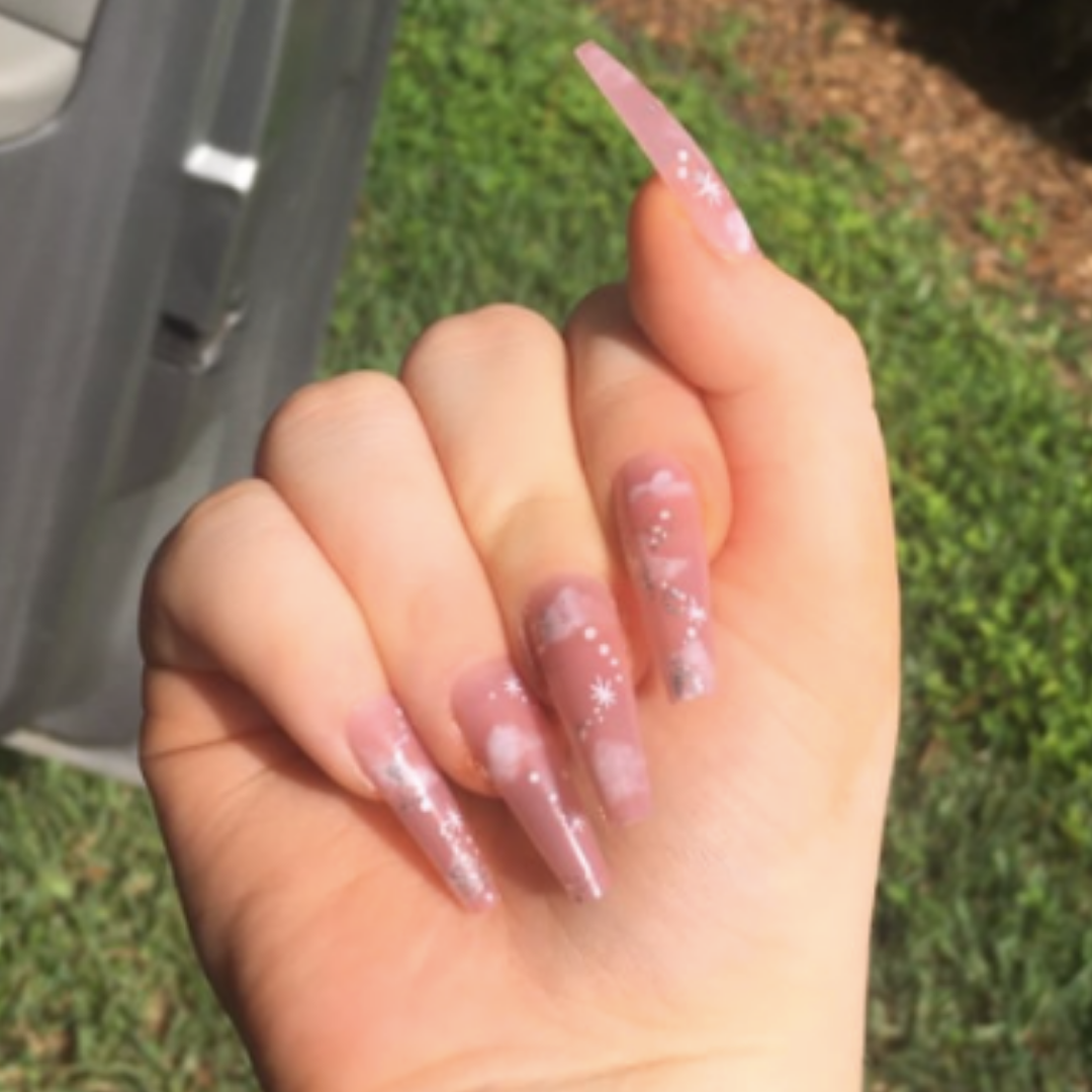 PINK/NUDE LONG COFFIN W AIRBRUSH SKY