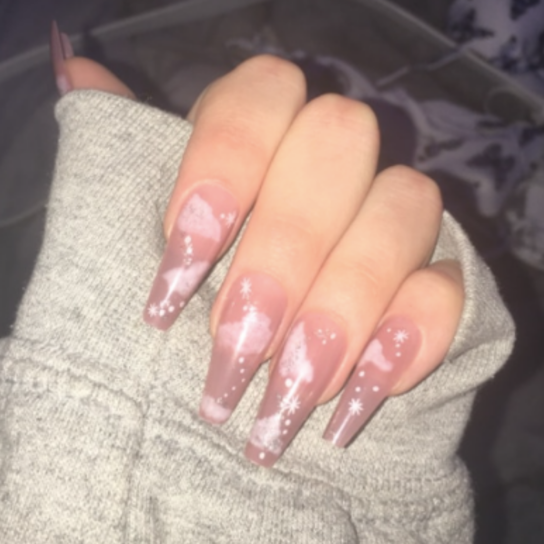 PINK/NUDE LONG COFFIN W AIRBRUSH SKY