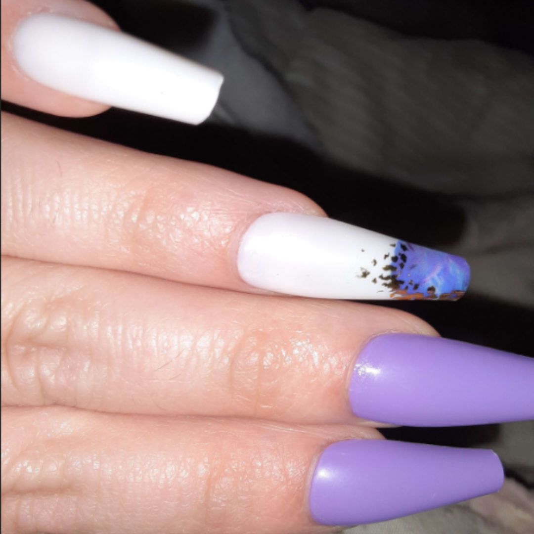 PURPLE/WHITE MARBLE LONG COFFIN W GOLD