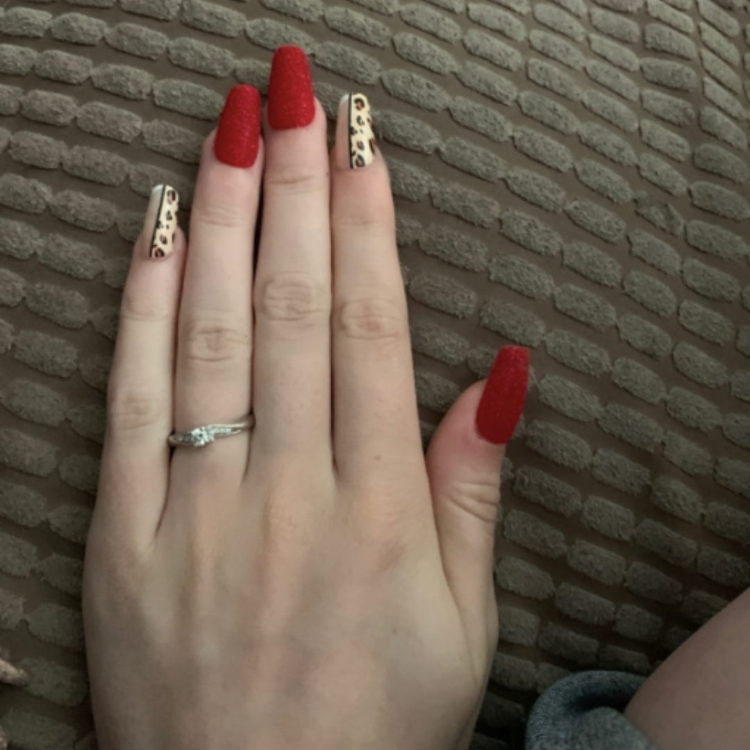 RED LEOPARD PRINT FRENCH TIP SHORT COFFIN