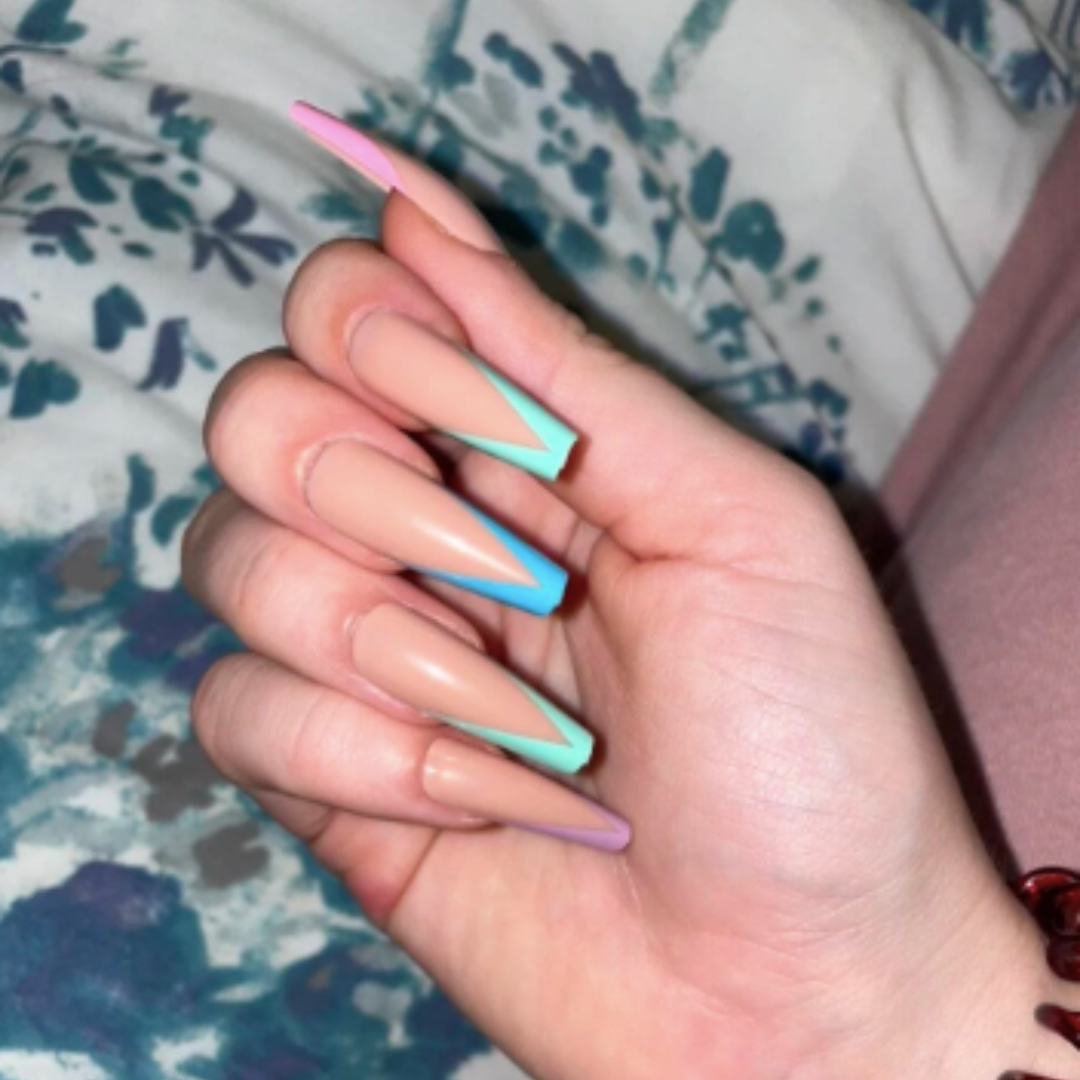PASTEL RAINBOW NUDE V-SHAPE FRENCH LONG COFFIN