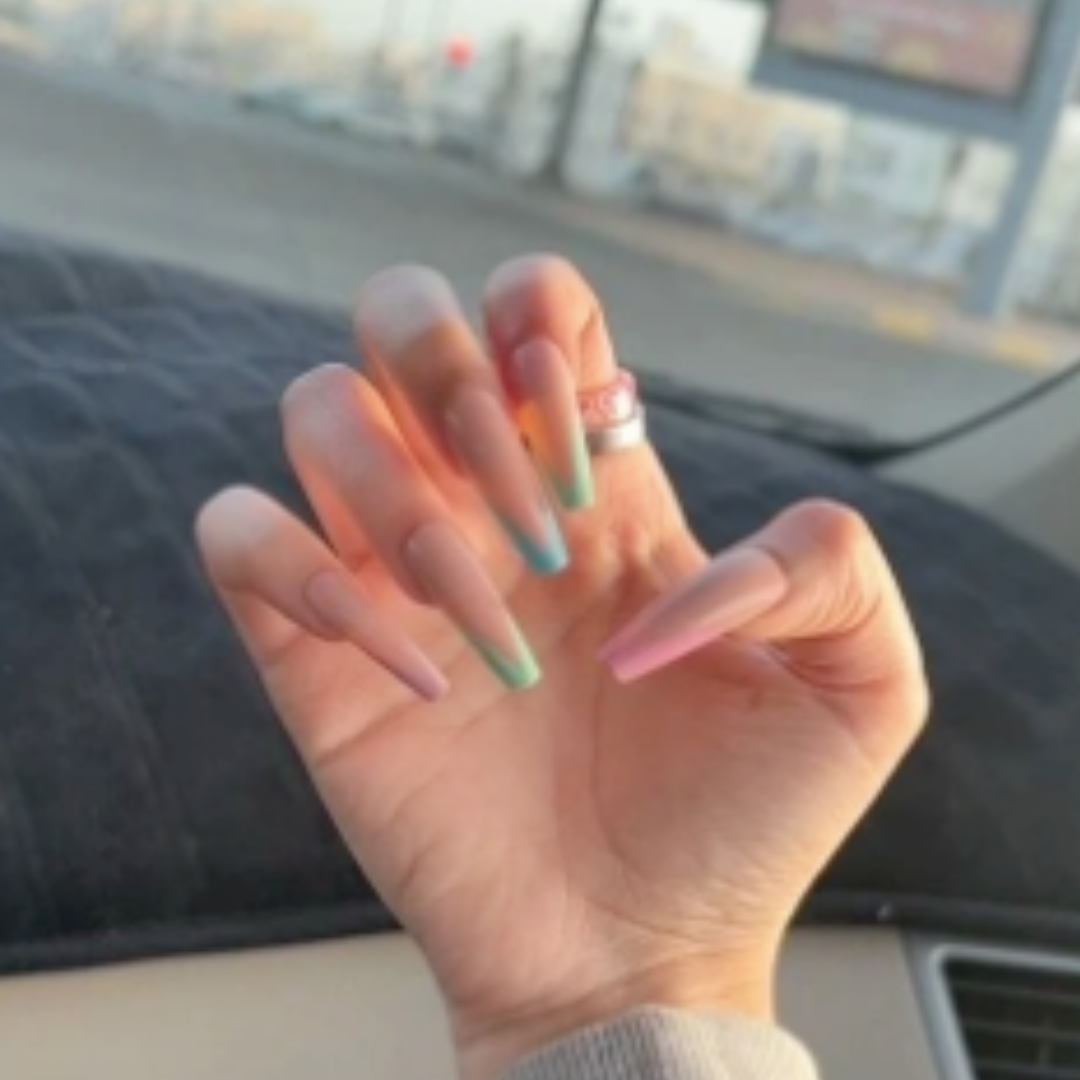 PASTEL RAINBOW NUDE V-SHAPE FRENCH LONG COFFIN