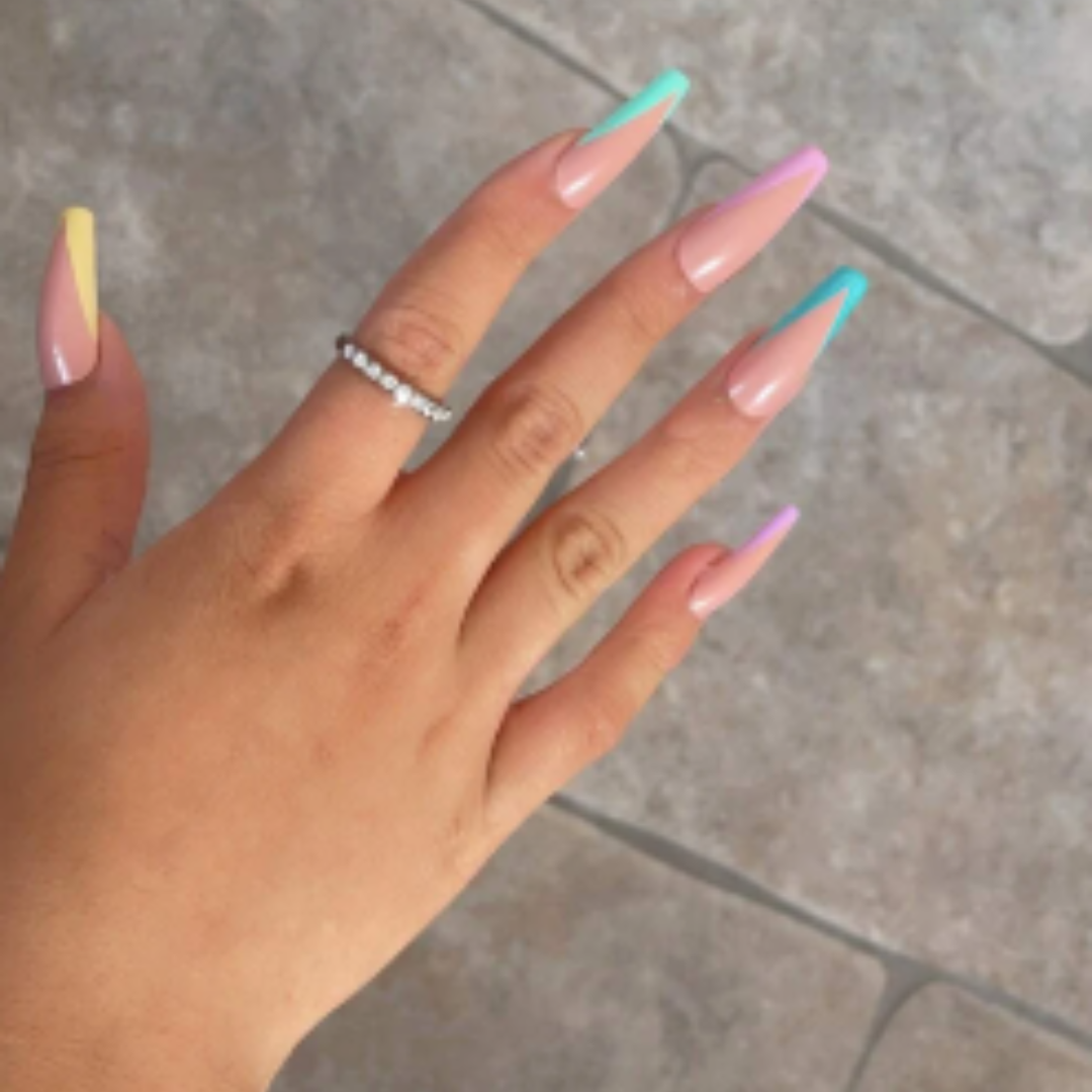 PASTEL RAINBOW NUDE V-SHAPE FRENCH LONG COFFIN
