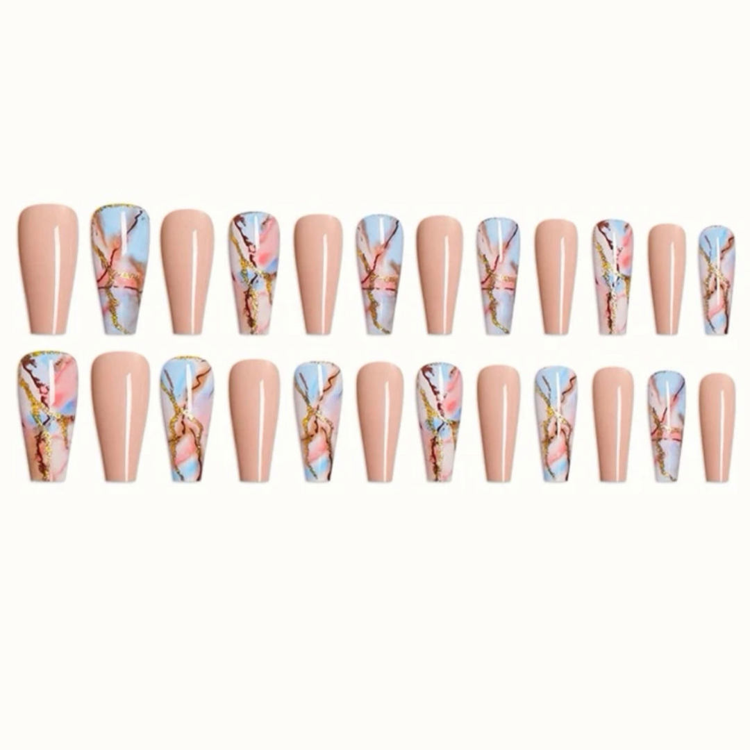 NUDE/PINK/BLUE MARBLE AIRBRUSH LONG COFFIN
