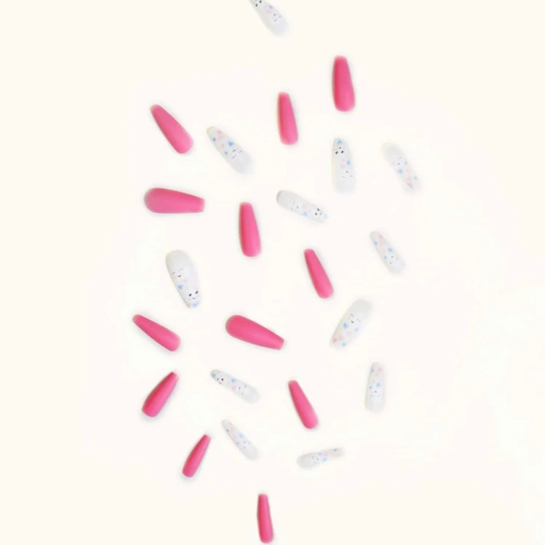 PINK/WHITE HAND PAINTED SKY DESIGN LONG COFFIN