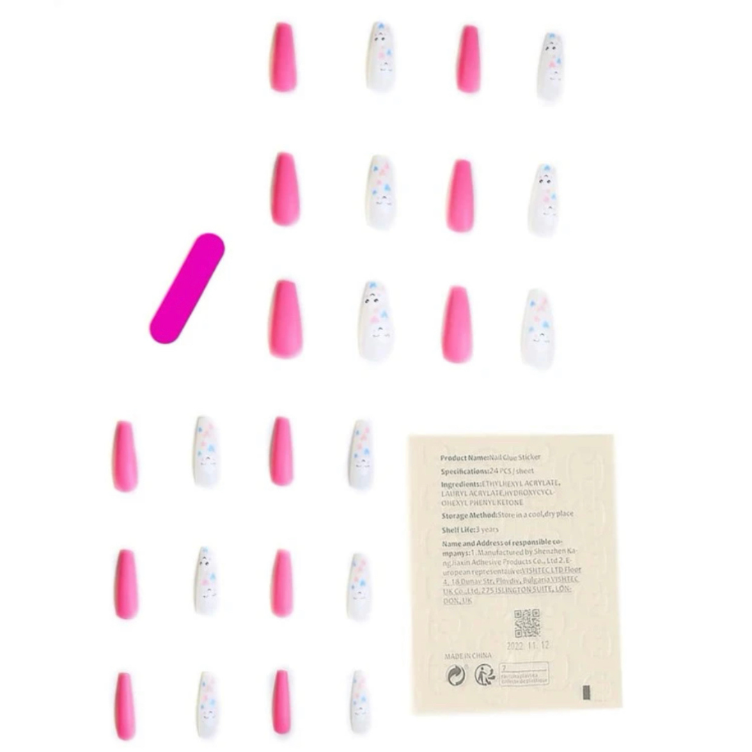 PINK/WHITE HAND PAINTED SKY DESIGN LONG COFFIN