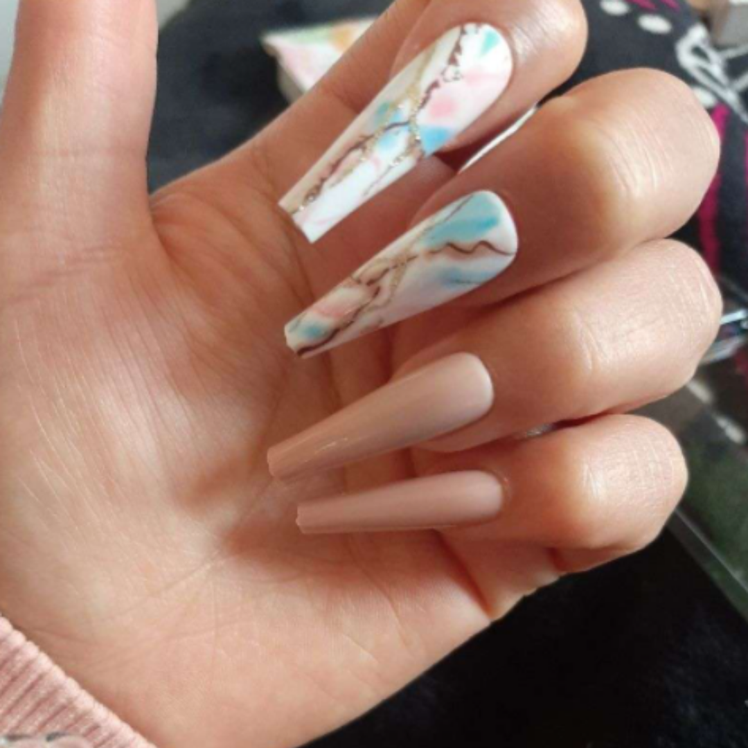 NUDE/PINK/BLUE MARBLE AIRBRUSH LONG COFFIN