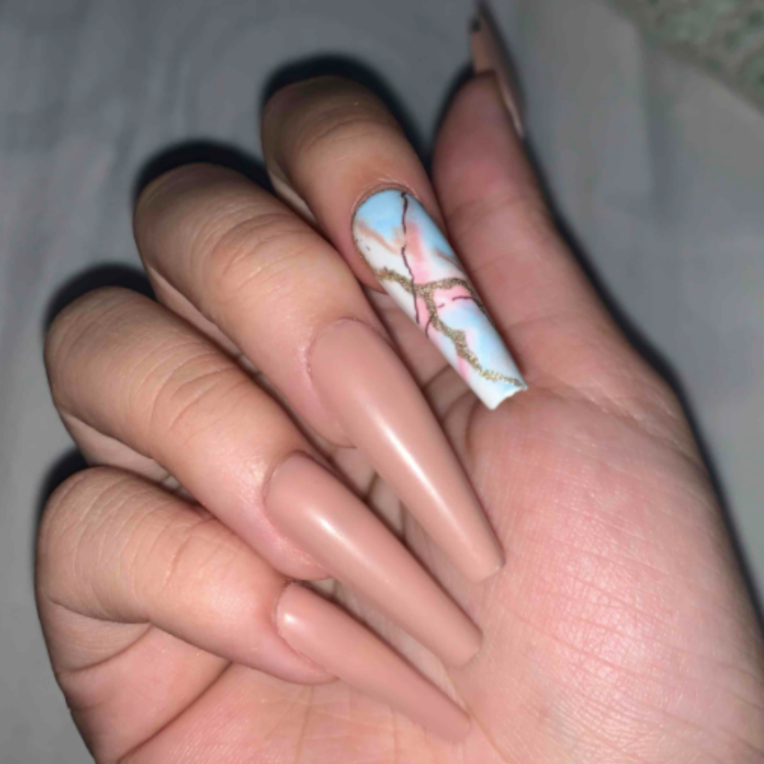 NUDE/PINK/BLUE MARBLE AIRBRUSH LONG COFFIN