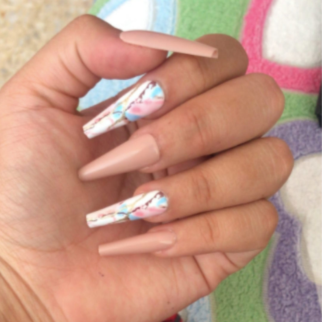 NUDE/PINK/BLUE MARBLE AIRBRUSH LONG COFFIN