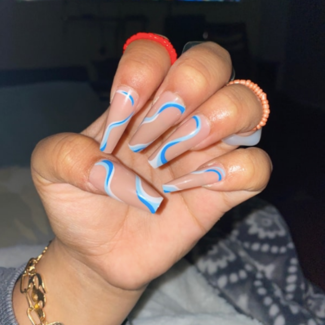 NUDE/BLUE/WHITE LONG COFFIN MARBLE SWIRL