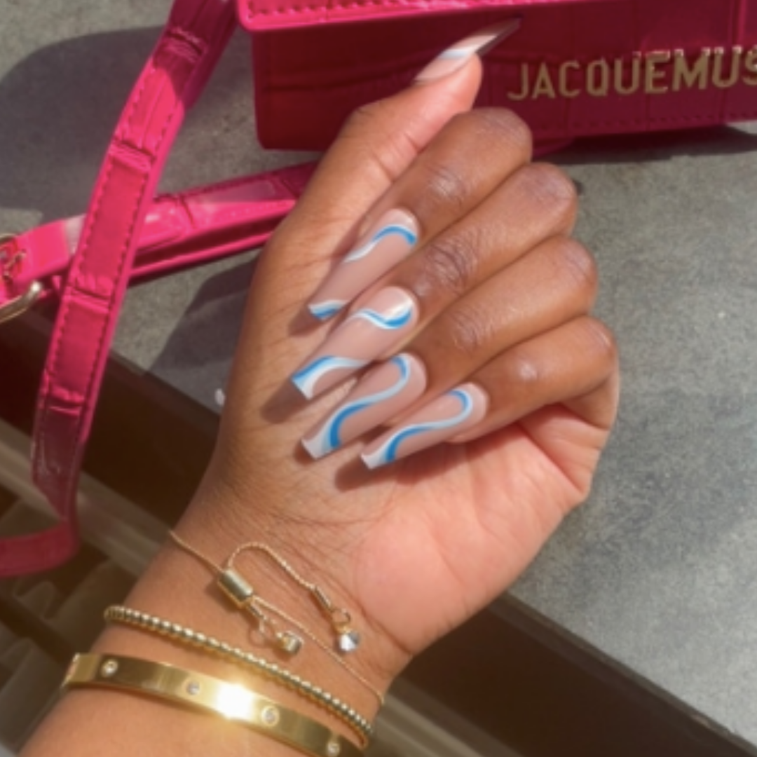 NUDE/BLUE/WHITE LONG COFFIN MARBLE SWIRL