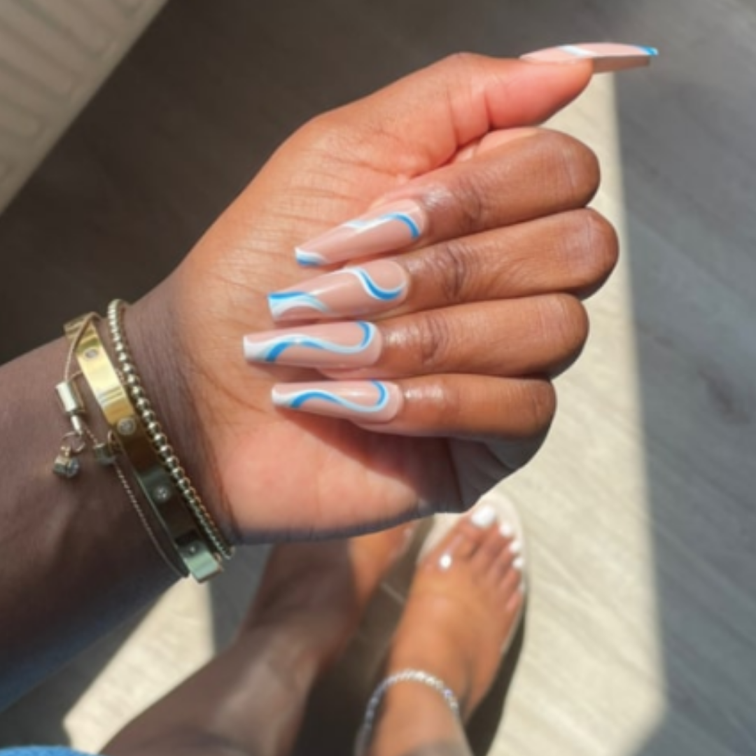 NUDE/BLUE/WHITE LONG COFFIN MARBLE SWIRL