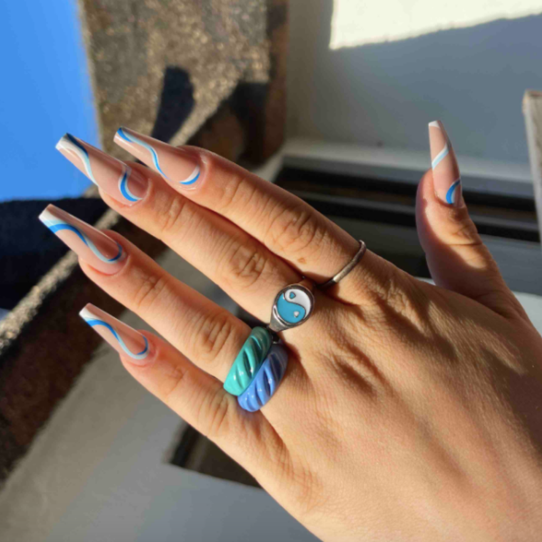 NUDE/BLUE/WHITE LONG COFFIN MARBLE SWIRL