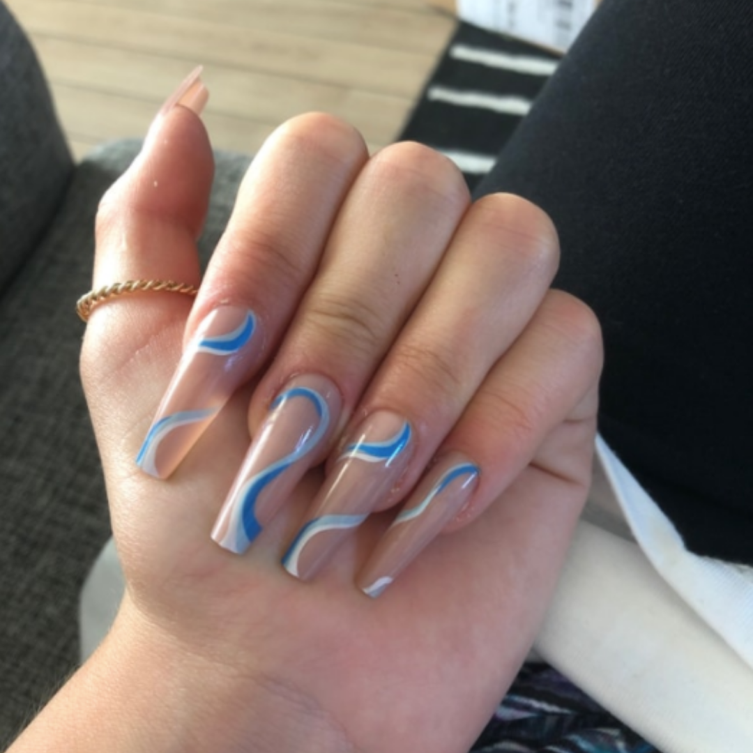 NUDE/BLUE/WHITE LONG COFFIN MARBLE SWIRL