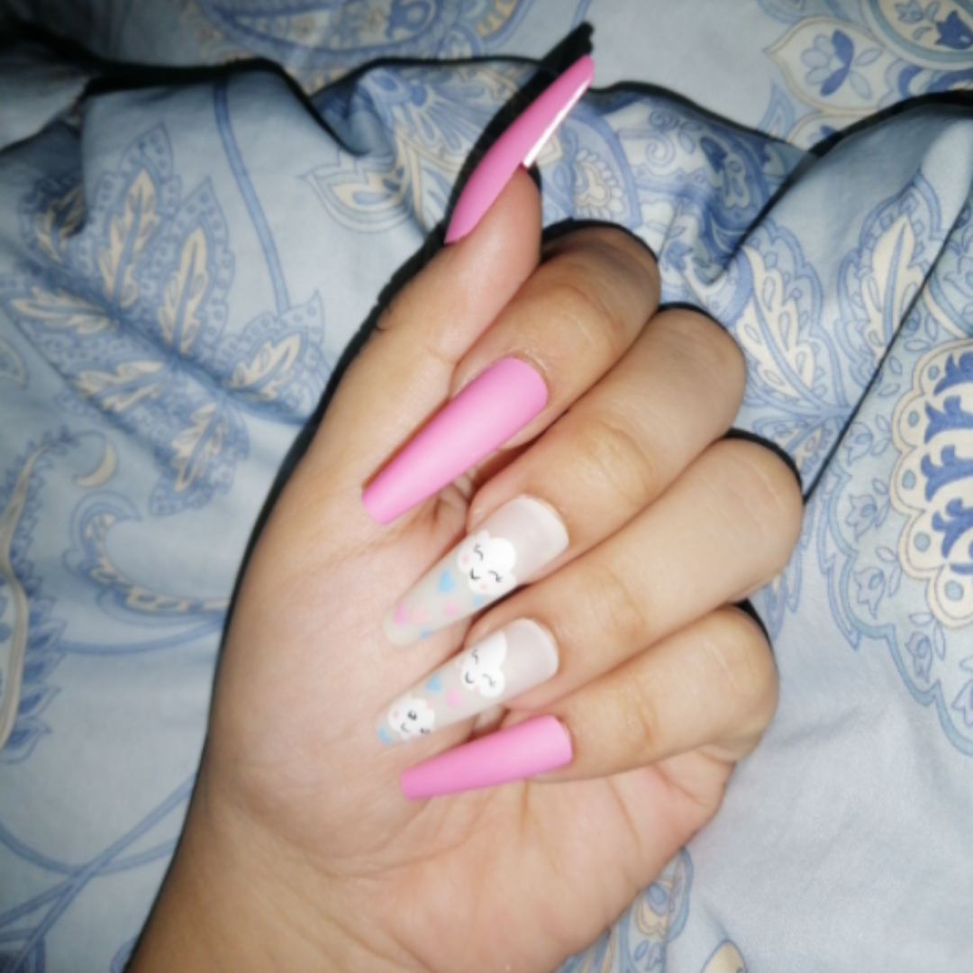 PINK/WHITE HAND PAINTED SKY DESIGN LONG COFFIN