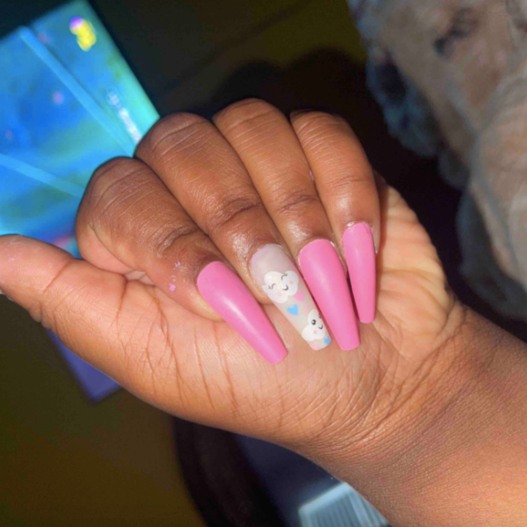 PINK/WHITE HAND PAINTED SKY DESIGN LONG COFFIN
