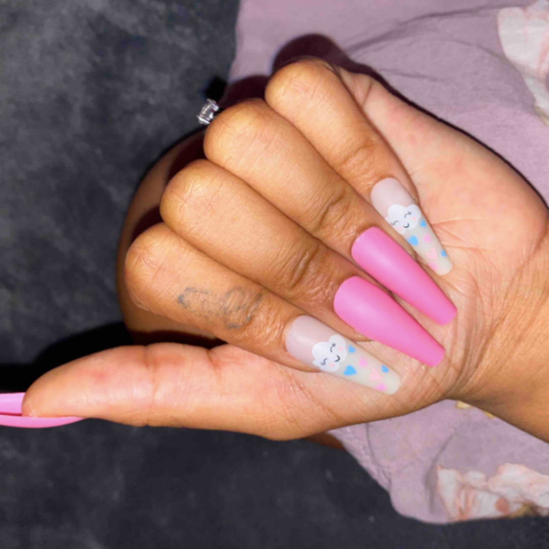 PINK/WHITE HAND PAINTED SKY DESIGN LONG COFFIN