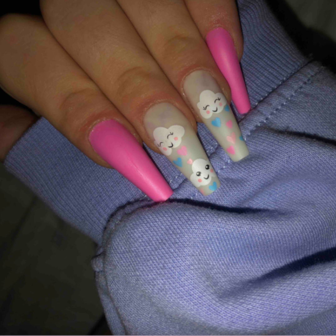 PINK/WHITE HAND PAINTED SKY DESIGN LONG COFFIN