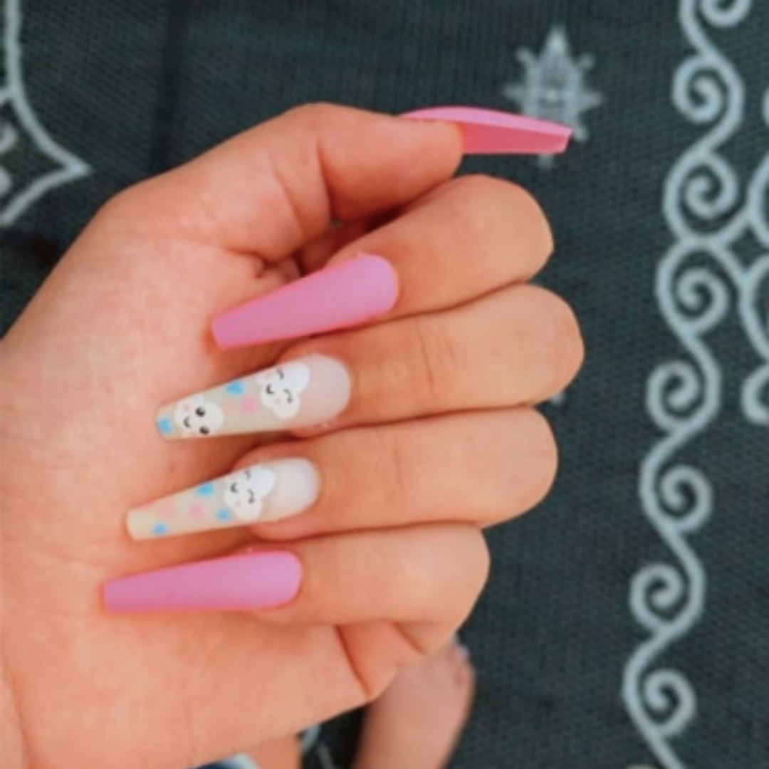 PINK/WHITE HAND PAINTED SKY DESIGN LONG COFFIN