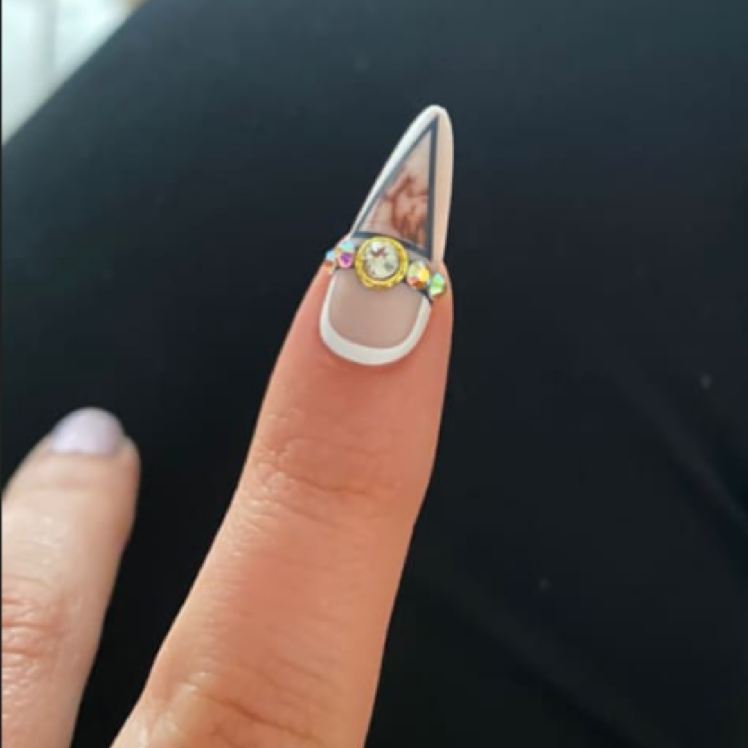 BLACK/NUDE SHORT ALMOND GEOMETRIC MARBLE