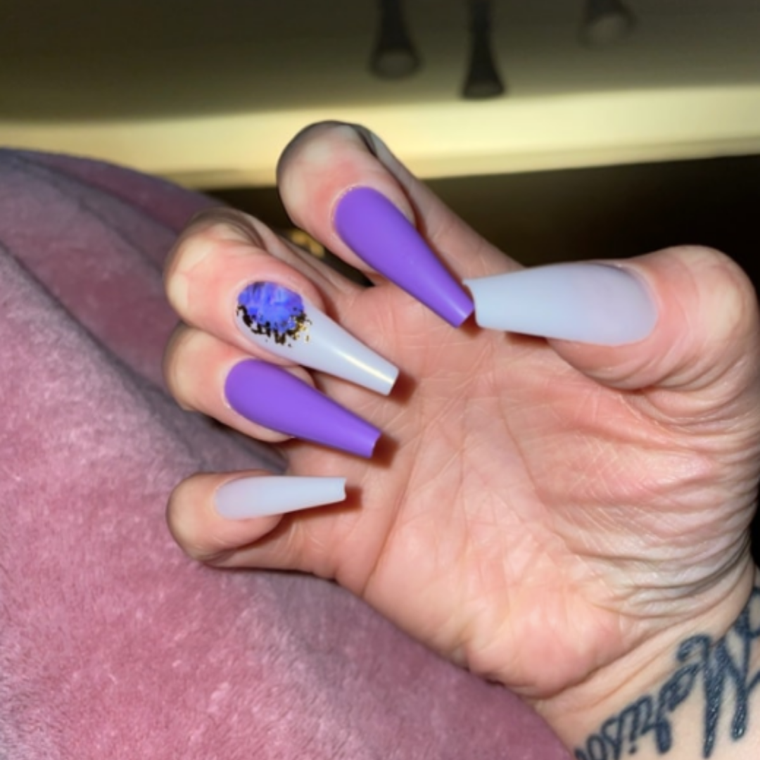 PURPLE/WHITE MARBLE LONG COFFIN W GOLD