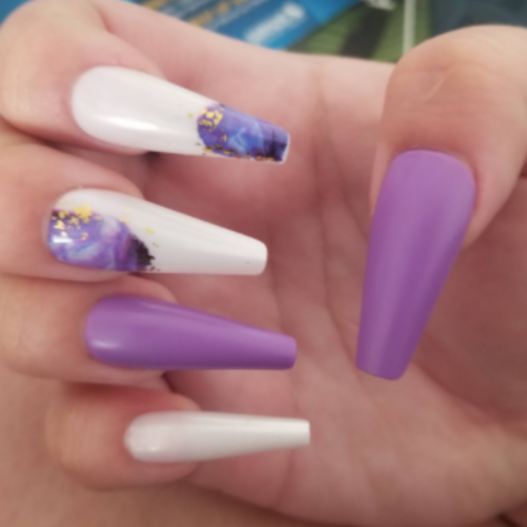 PURPLE/WHITE MARBLE LONG COFFIN W GOLD