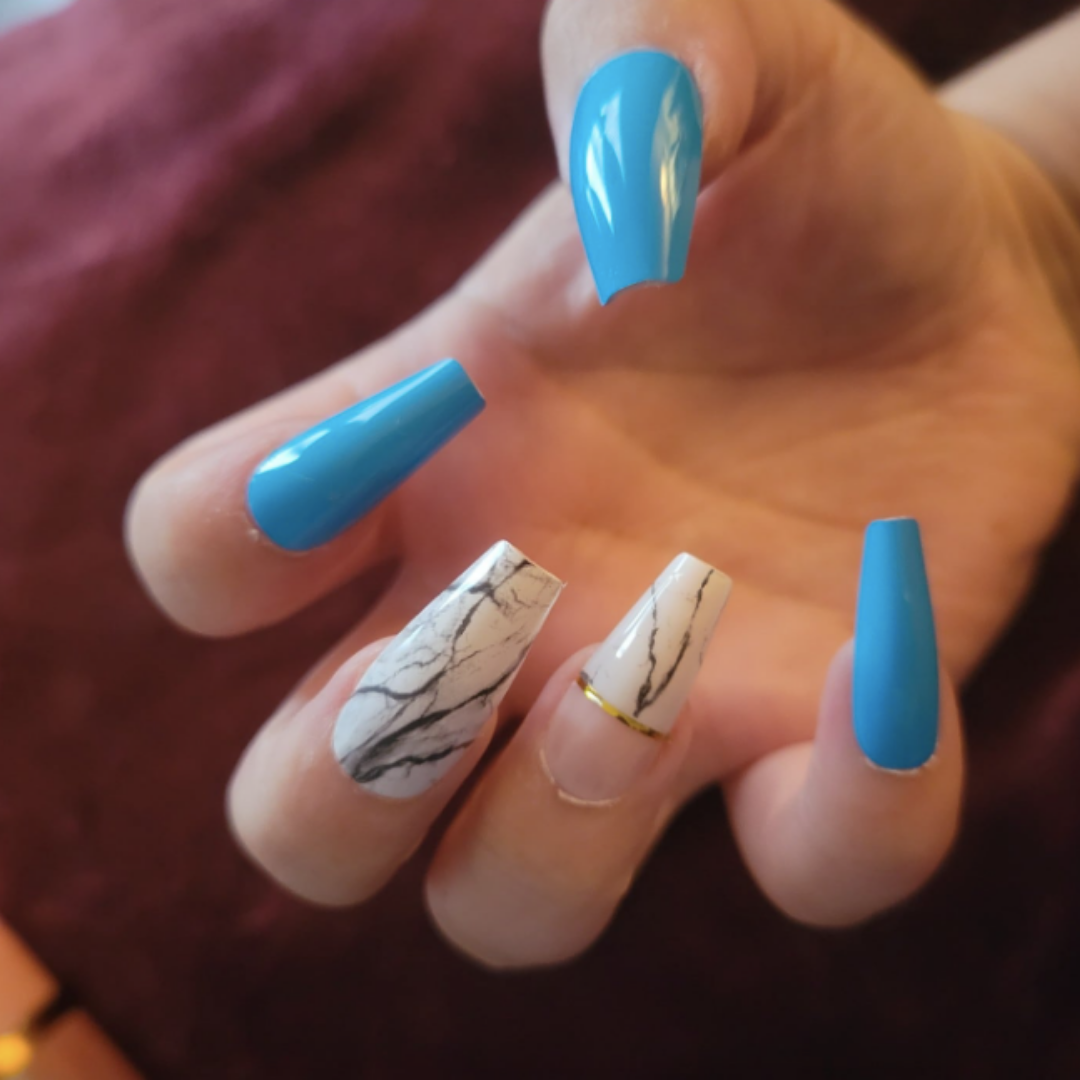 BLUE/WHITE MARBLE SHORT COFFIN W GOLD FOIL