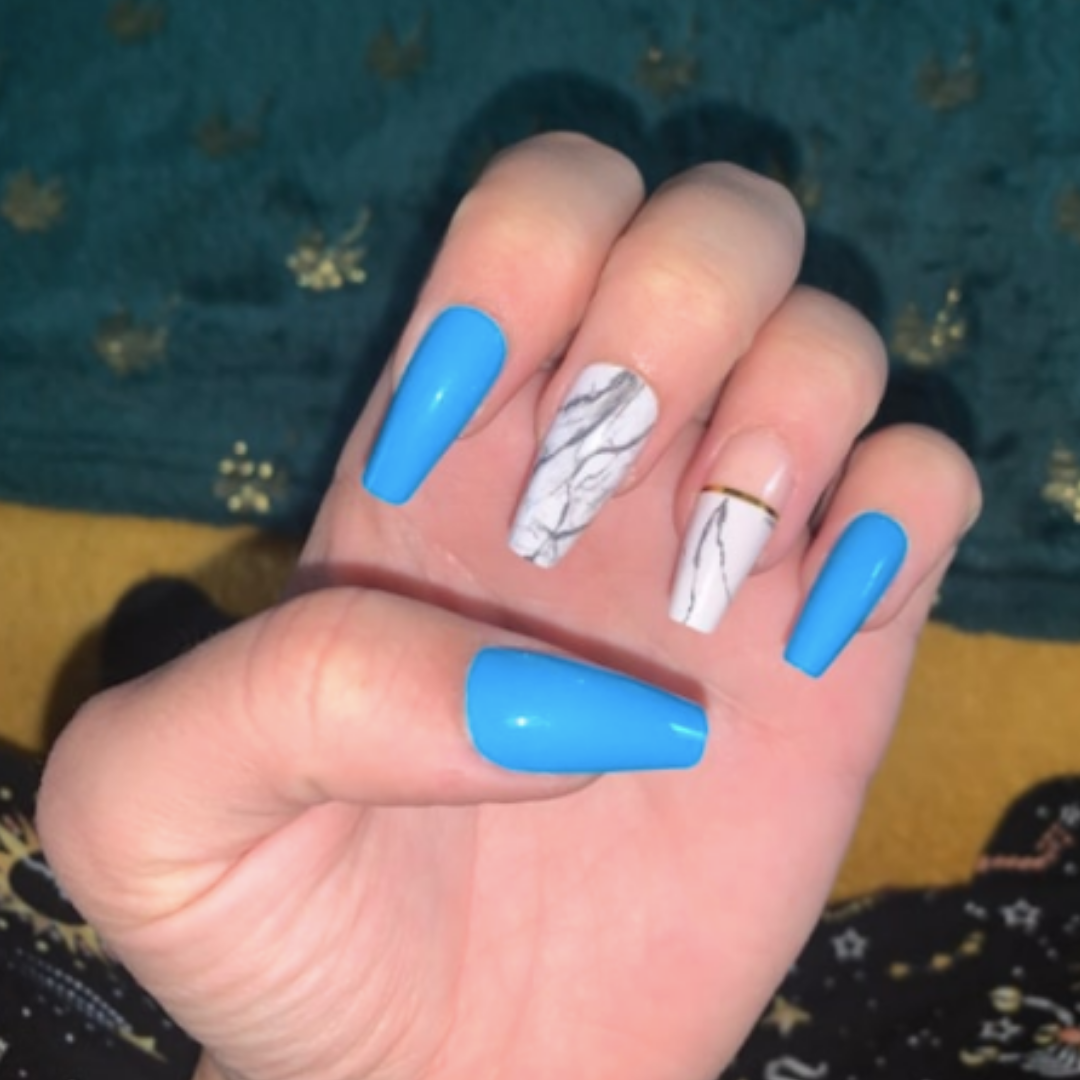 BLUE/WHITE MARBLE SHORT COFFIN W GOLD FOIL