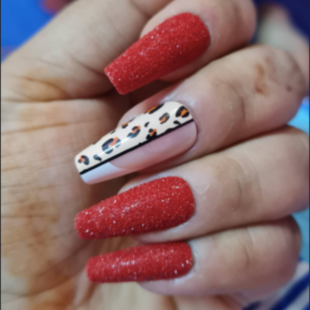RED LEOPARD PRINT FRENCH TIP SHORT COFFIN