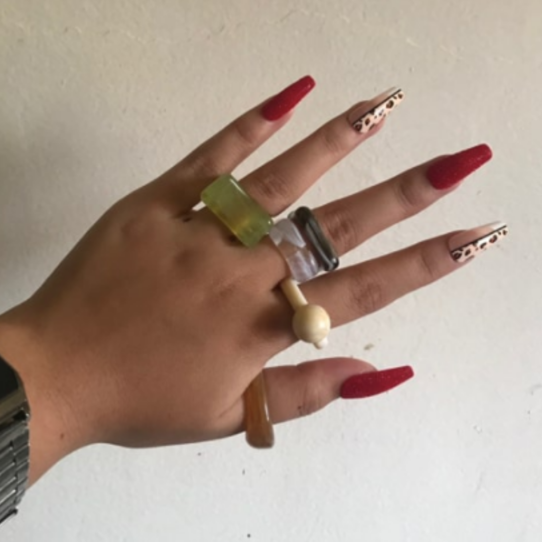 RED LEOPARD PRINT FRENCH TIP SHORT COFFIN