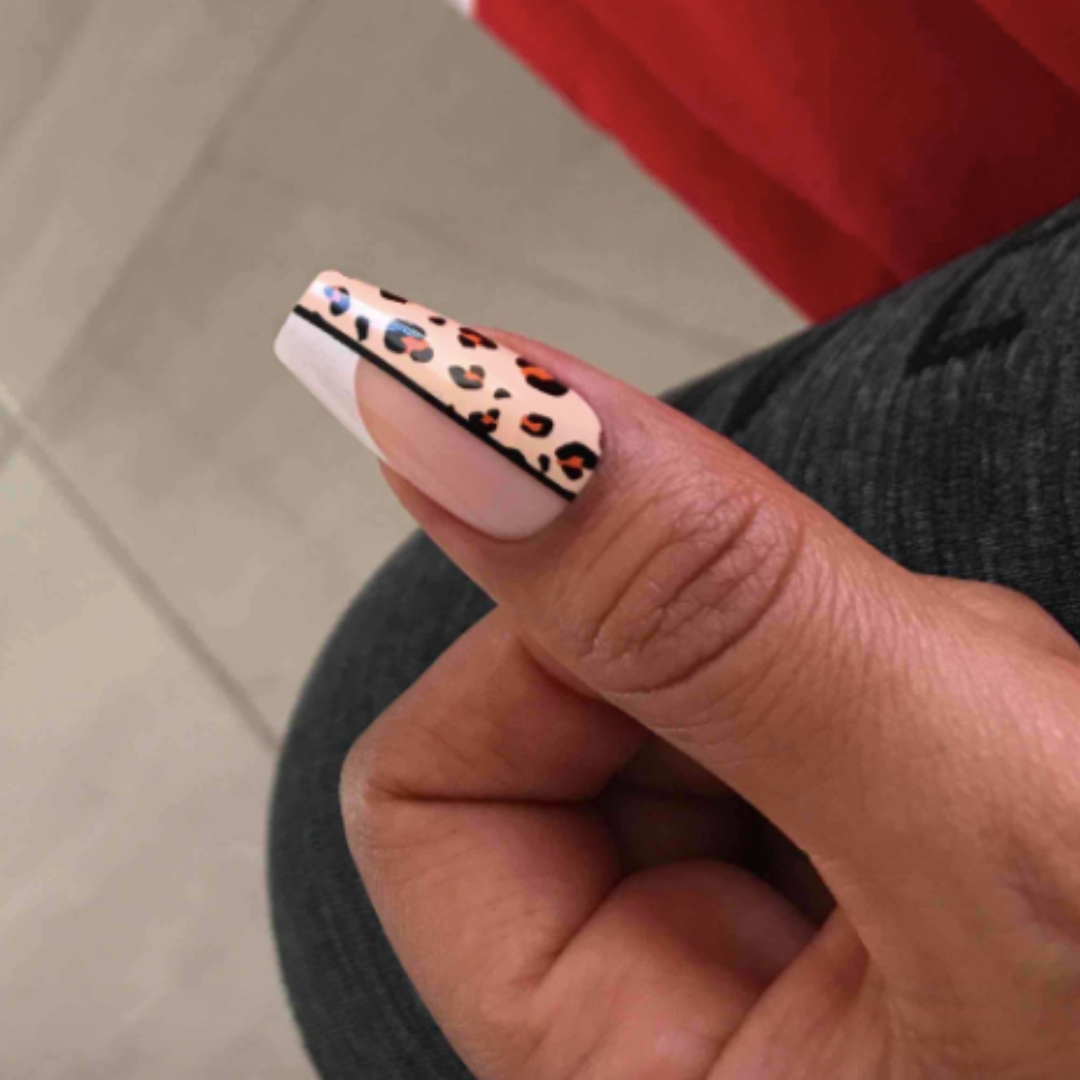 RED LEOPARD PRINT FRENCH TIP SHORT COFFIN