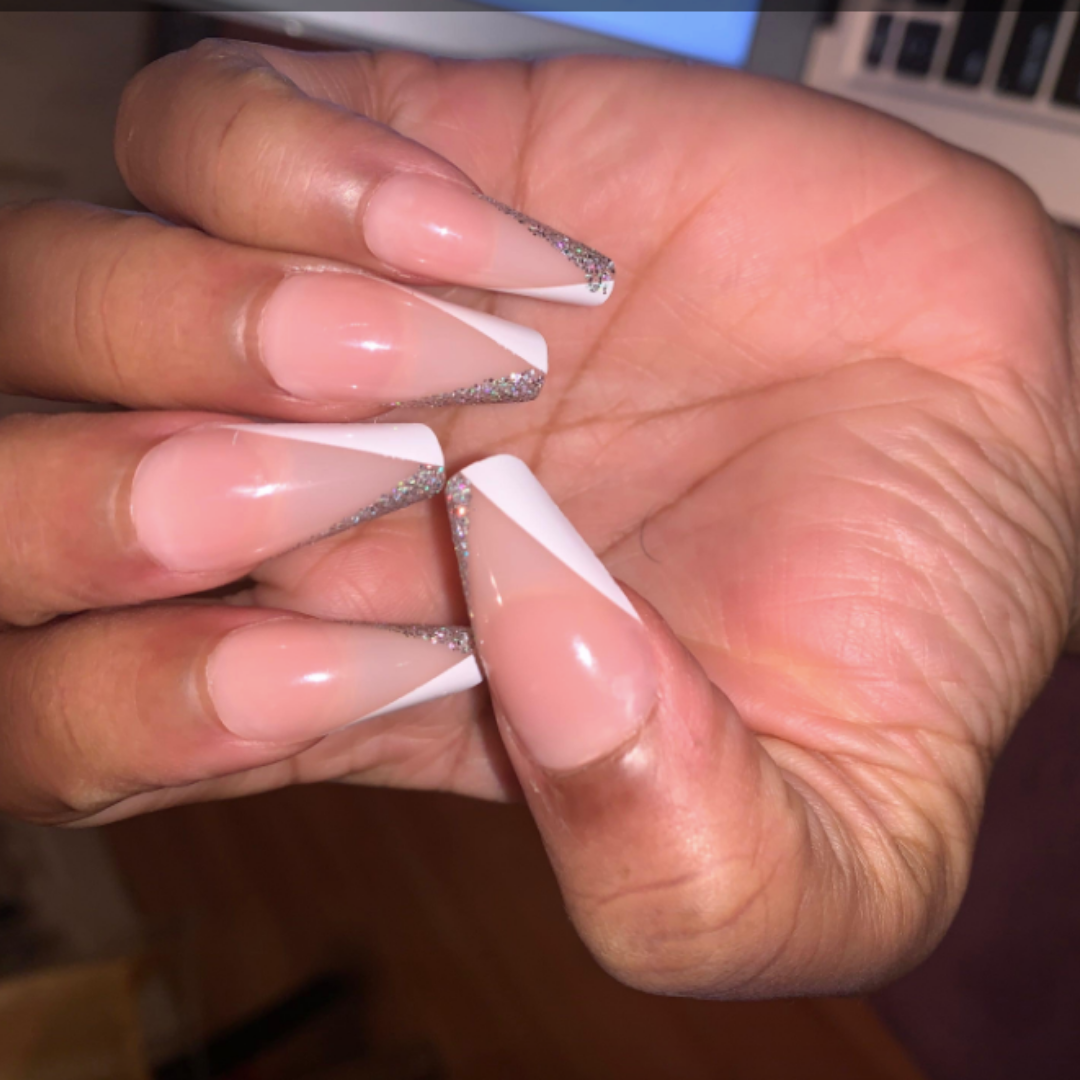 Elegant Tapered Square Nails with French Tips and Stylish Rings | MUSE AI