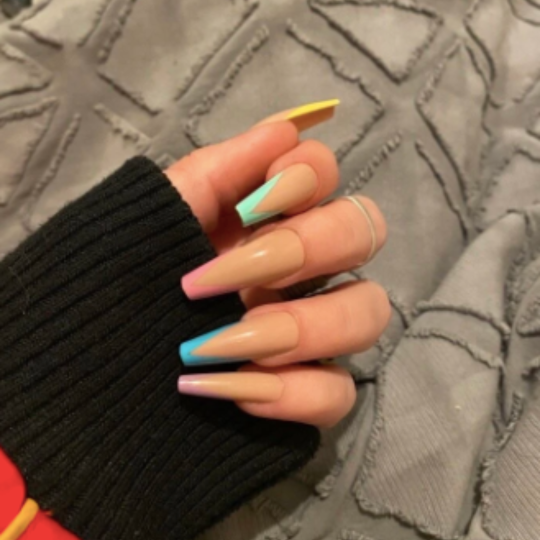 PASTEL RAINBOW NUDE V-SHAPE FRENCH LONG COFFIN